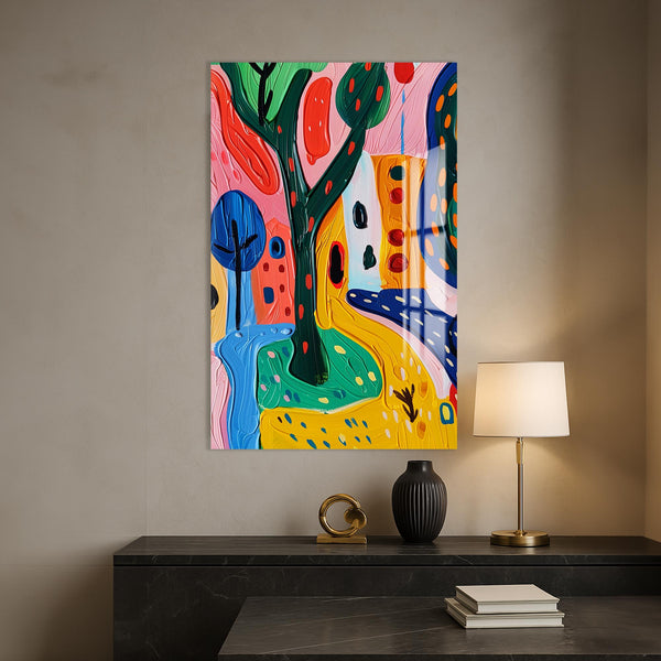 Neşeli Ağaçlar Cam Tablo