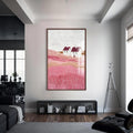 Pembe Tepeler Cam Tablo – Ceviz Çerçeveli Cam Tablo