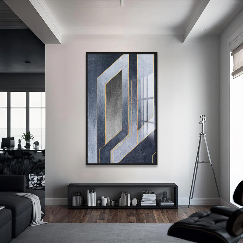 Geometrik Gri Cam Tablo – Siyah Çerçeveli Cam Tablo