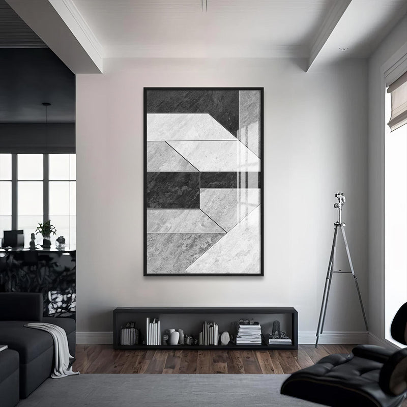 Geometrik Gri2 Cam Tablo – Siyah Çerçeveli Cam Tablo