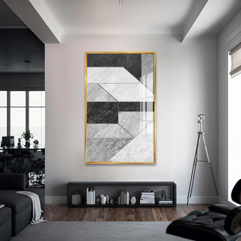 Geometrik Gri2 Cam Tablo – Altın Çerçeveli Cam Tablo