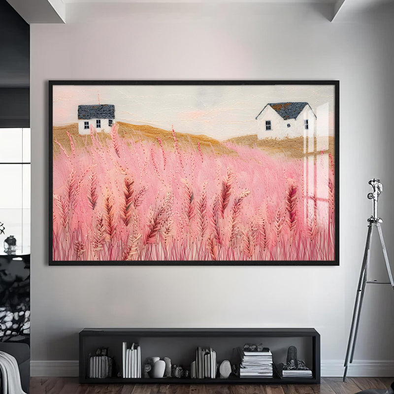Pastel Meadow Cam Tablo – Siyah Çerçeveli Cam Tablo