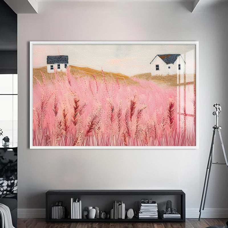 Pastel Meadow Cam Tablo – Beyaz Çerçeveli Cam Tablo