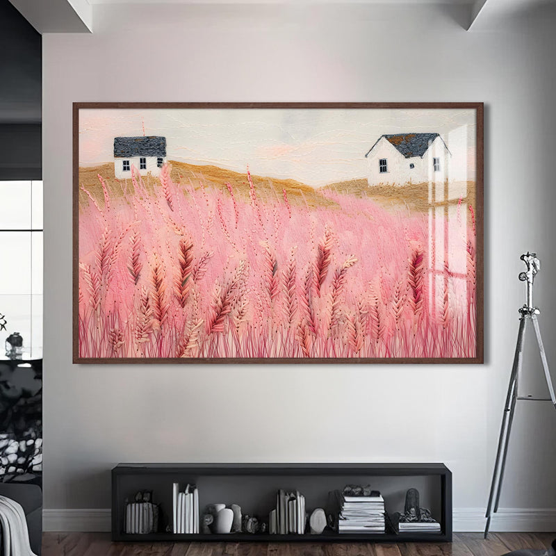 Pastel Meadow Cam Tablo – Ceviz Çerçeveli Cam Tablo