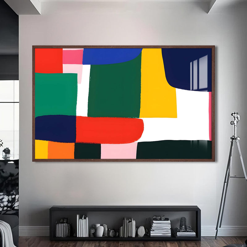 Color Blocks Cam Tablo – Ceviz Çerçeveli Cam Tablo