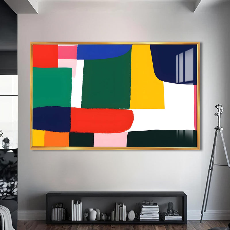 Color Blocks Cam Tablo – Altın Çerçeveli Cam Tablo