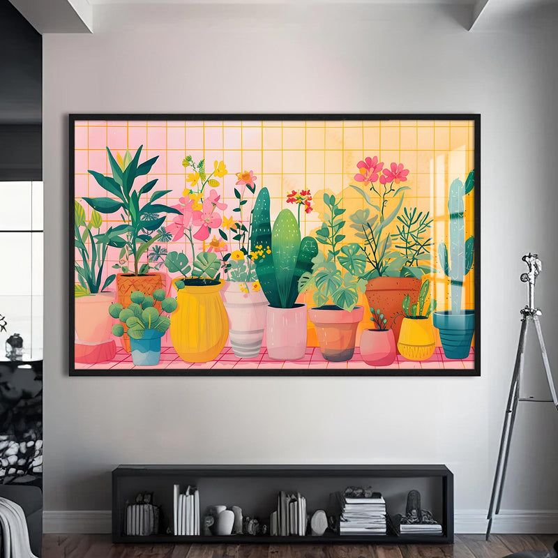 Çiçekli Balkon Cam Tablo – Siyah Çerçeveli Cam Tablo