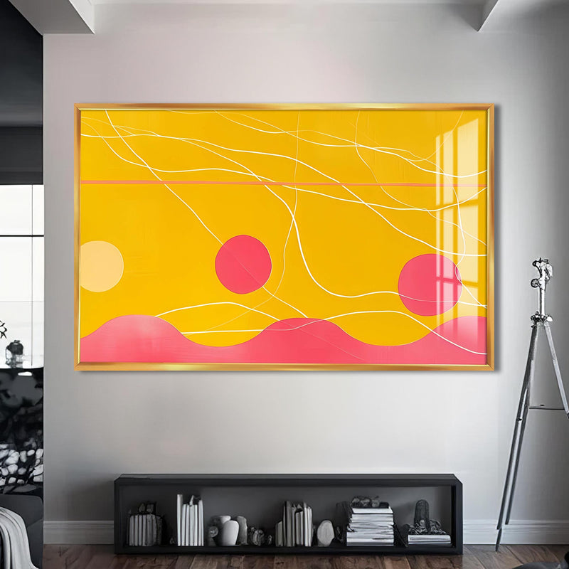 Solar Rhythm Cam Tablo – Altın Çerçeveli Cam Tablo