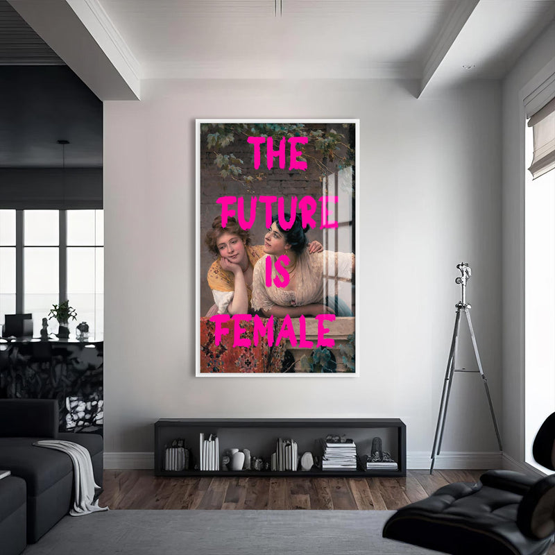 The Future Is Female Cam tablo – Beyaz Çerçeveli Cam Tablo