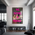 The Future Is Female Cam tablo – Ceviz Çerçeveli Cam Tablo
