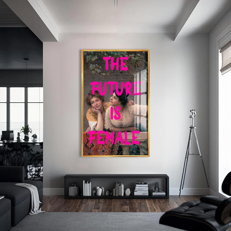 The Future Is Female Cam tablo – Altın Çerçeveli Cam Tablo