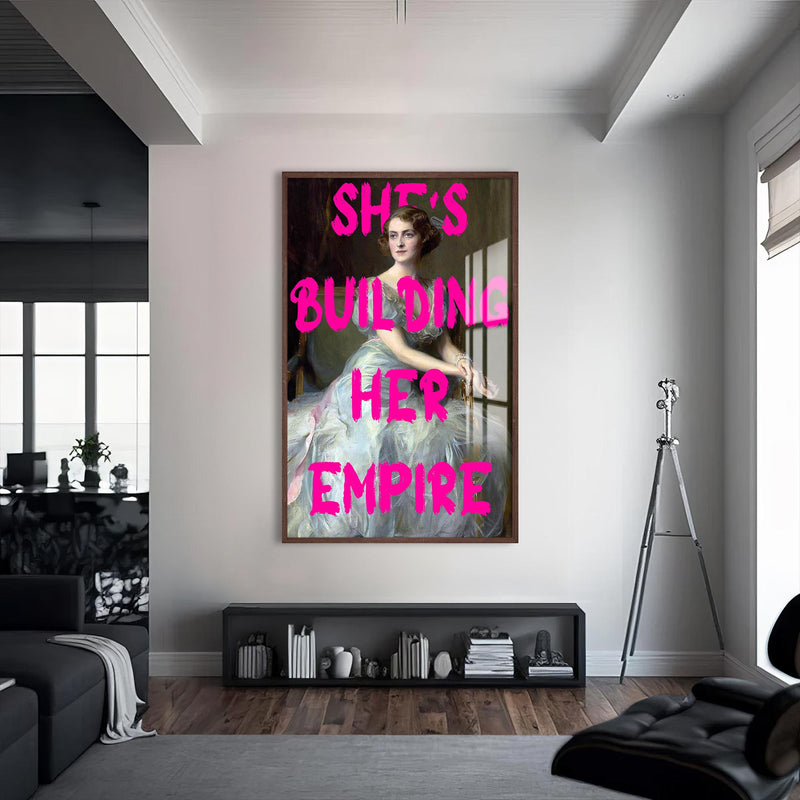 She’s Building Her Empire Cam tablo – Ceviz Çerçeveli Cam Tablo