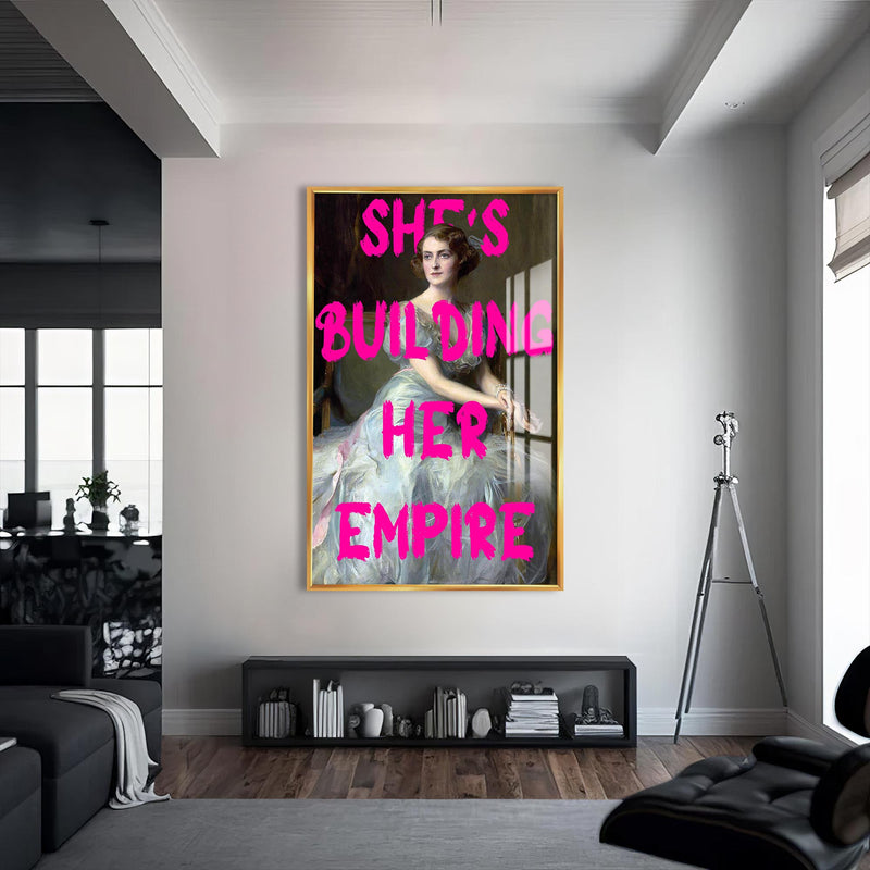 She’s Building Her Empire Cam tablo – Altın Çerçeveli Cam Tablo