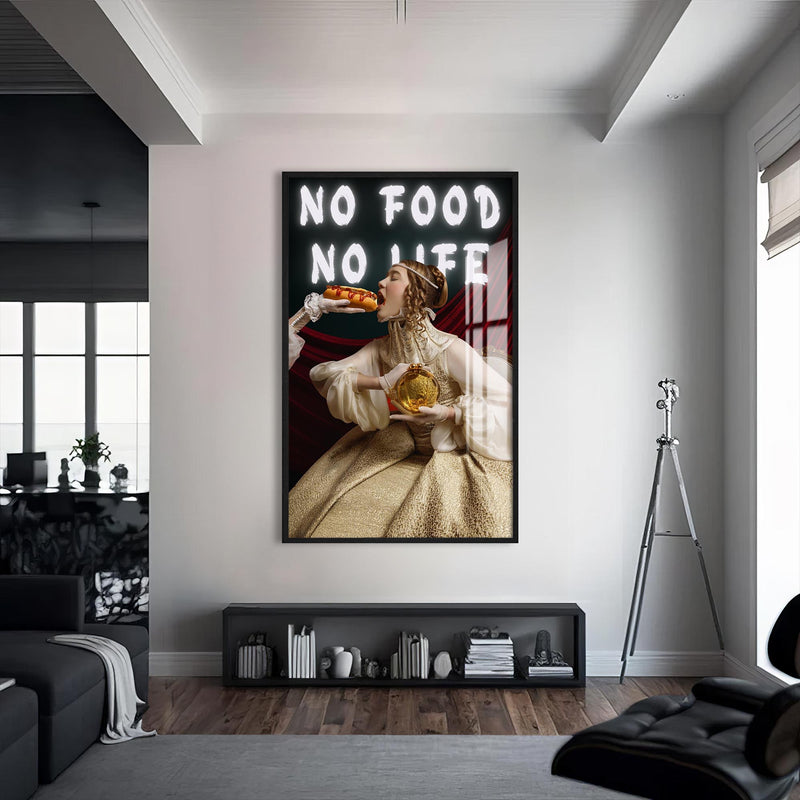 No Food No Life Cam tablo – Siyah Çerçeveli Cam Tablo
