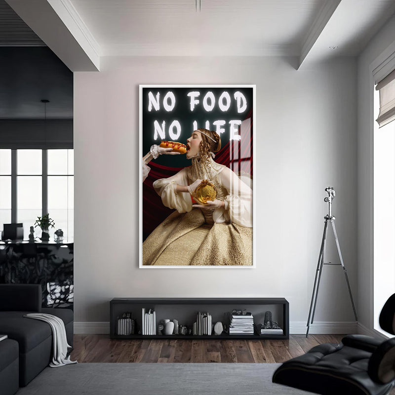No Food No Life Cam tablo – Beyaz Çerçeveli Cam Tablo