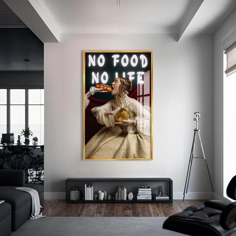No Food No Life Cam tablo – Altın Çerçeveli Cam Tablo