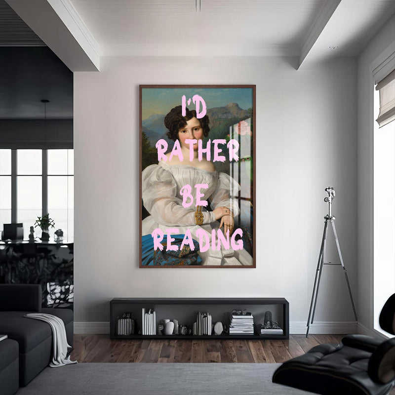 I’d Rather Be Reading Cam tablo – Ceviz Çerçeveli Cam Tablo