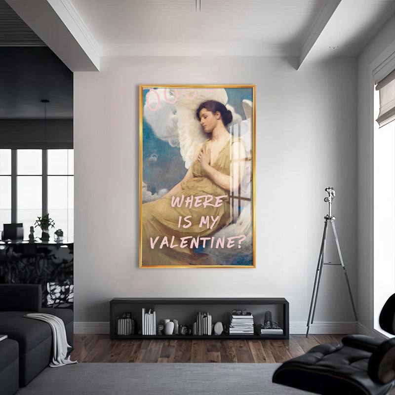 Where Is My Valentine Cam tablo – Altın Çerçeveli Cam Tablo
