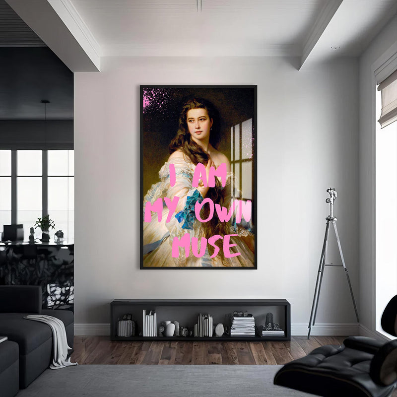 I Am My Own Muse Cam tablo – Siyah Çerçeveli Cam Tablo