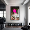 Pink Splash Lady Cam tablo – Siyah Çerçeveli Cam Tablo