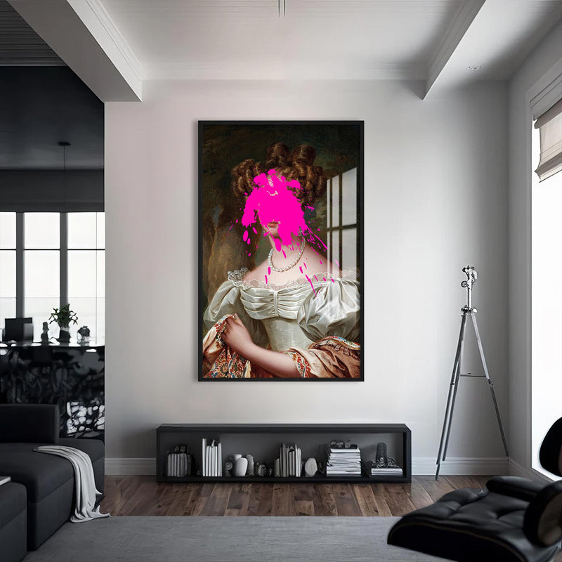Pink Splash Lady Cam tablo – Siyah Çerçeveli Cam Tablo
