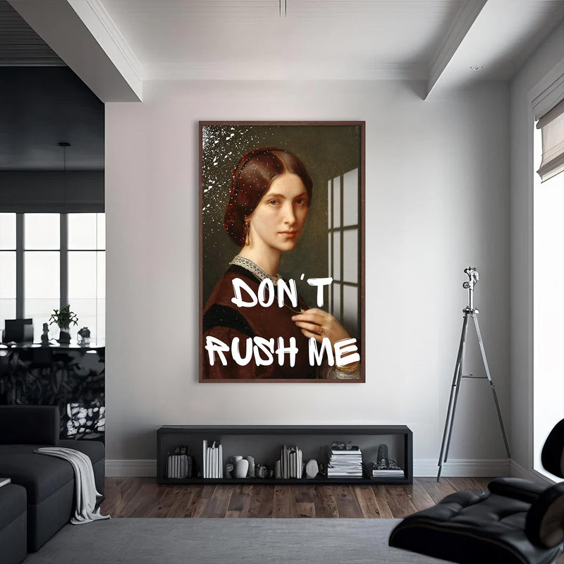 Don’t Rush Me Cam tablo – Ceviz Çerçeveli Cam Tablo