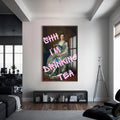 Shhh I’m Drinking Tea Cam tablo – Ceviz Çerçeveli Cam Tablo