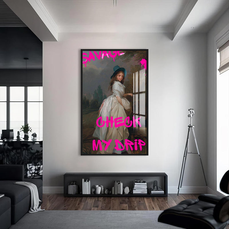 SAVAGE – CHECK MY DRIP Cam tablo – Siyah Çerçeveli Cam Tablo