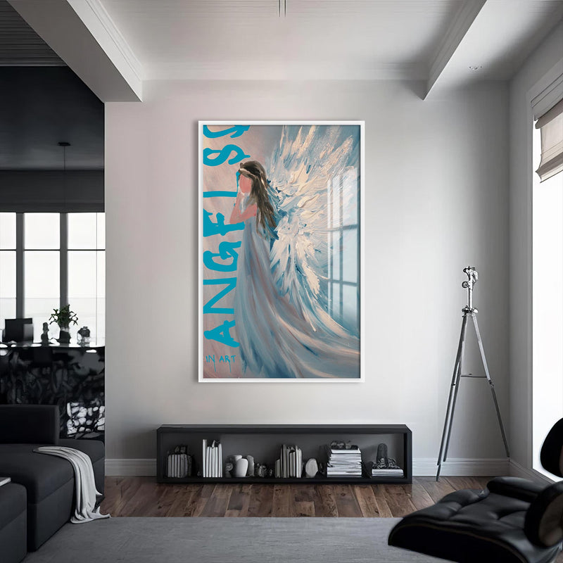 Celestial Grace Cam tablo – Beyaz Çerçeveli Cam Tablo