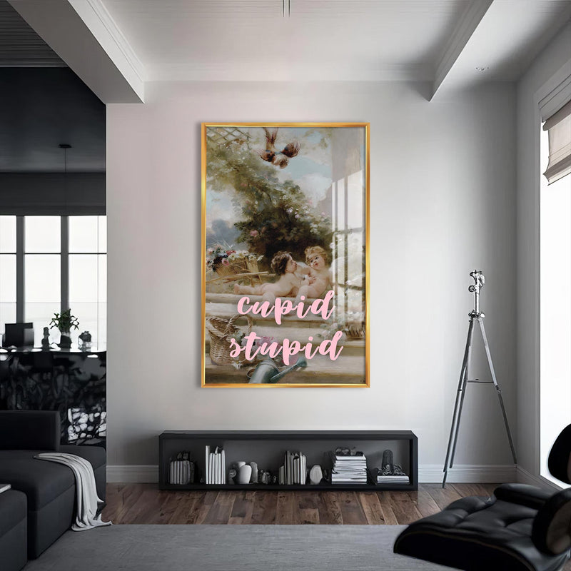 Cupid Stupid Cam tablo – Altın Çerçeveli Cam Tablo