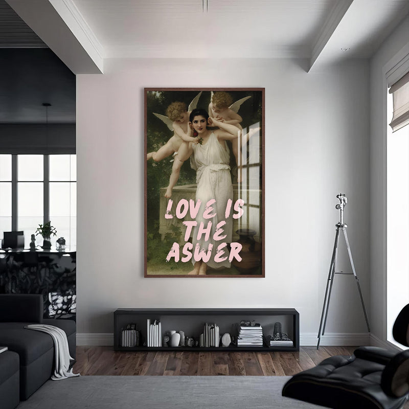 Love Is The Answer Cam tablo – Ceviz Çerçeveli Cam Tablo