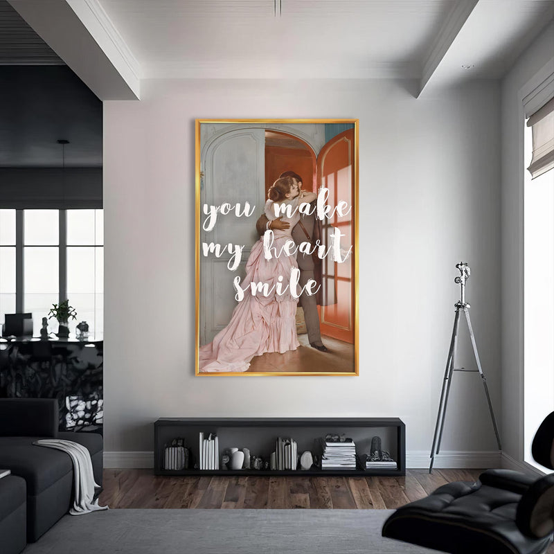 You Make My Heart Smile Cam tablo – Altın Çerçeveli Cam Tablo