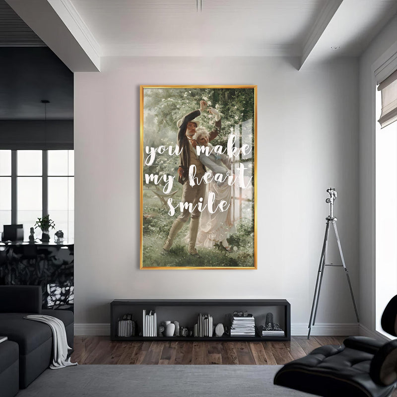 You Make My Heart Smile Cam tablo – Altın Çerçeveli Cam Tablo