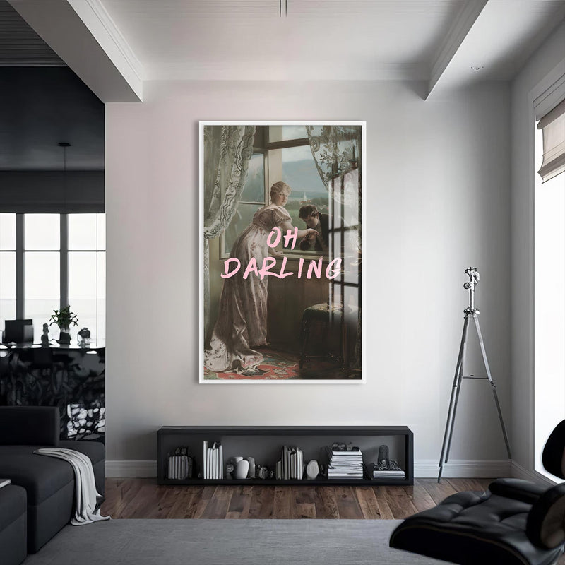 Oh Darling Cam tablo – Beyaz Çerçeveli Cam Tablo