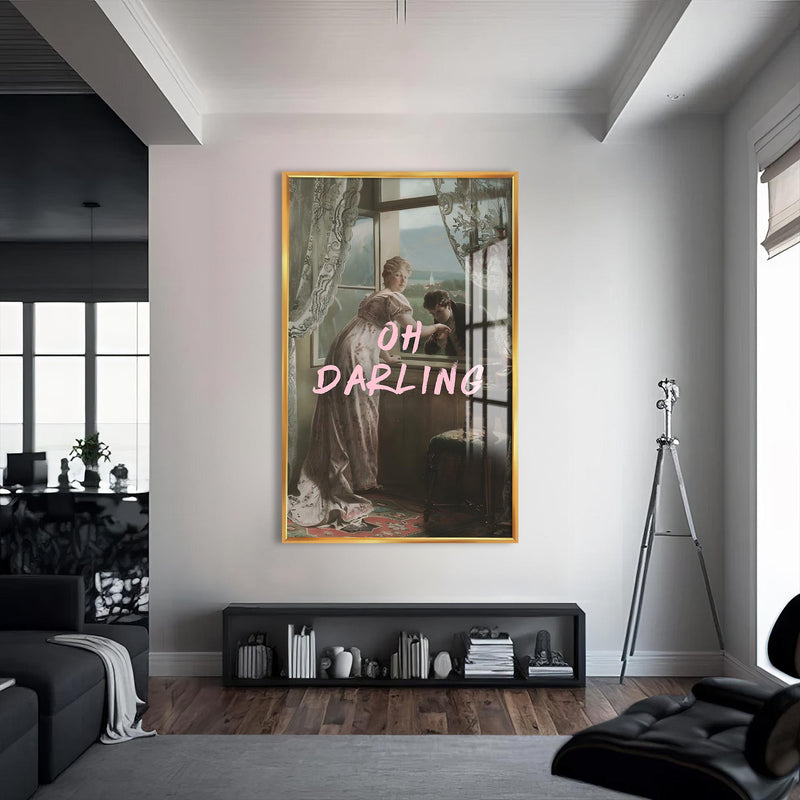 Oh Darling Cam tablo – Altın Çerçeveli Cam Tablo