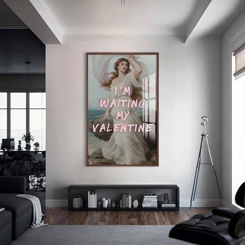I’m Waiting My Valentine Cam tablo – Ceviz Çerçeveli Cam Tablo