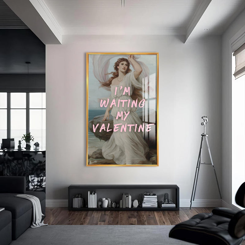 I’m Waiting My Valentine Cam tablo – Altın Çerçeveli Cam Tablo