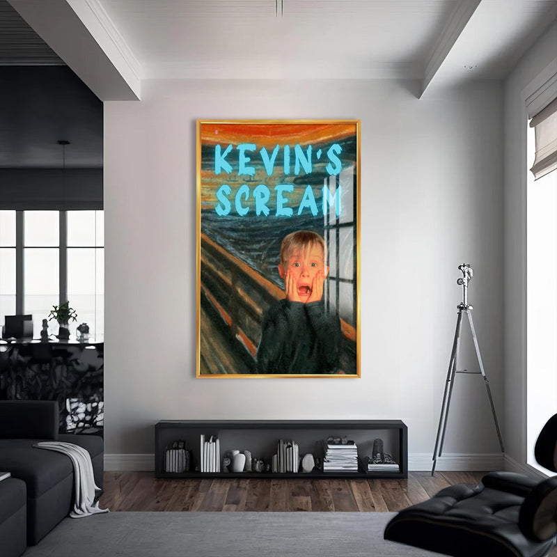 Kevin’s Scream Cam tablo – Altın Çerçeveli Cam Tablo