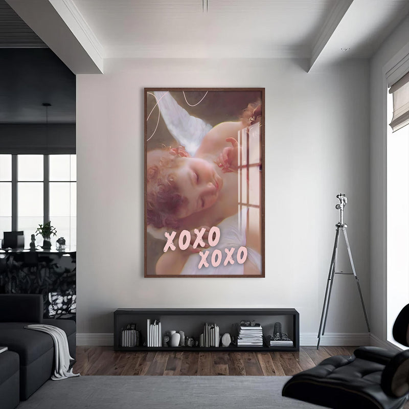 XOXO Cam Tablo – Ceviz Çerçeveli Cam Tablo
