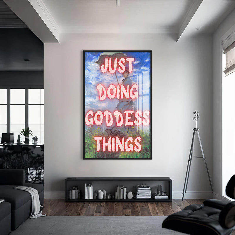 Just Doing Goddess Things Cam tablo – Siyah Çerçeveli Cam Tablo