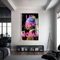 I Am Rich Woman Cam tablo – Beyaz Çerçeveli Cam Tablo