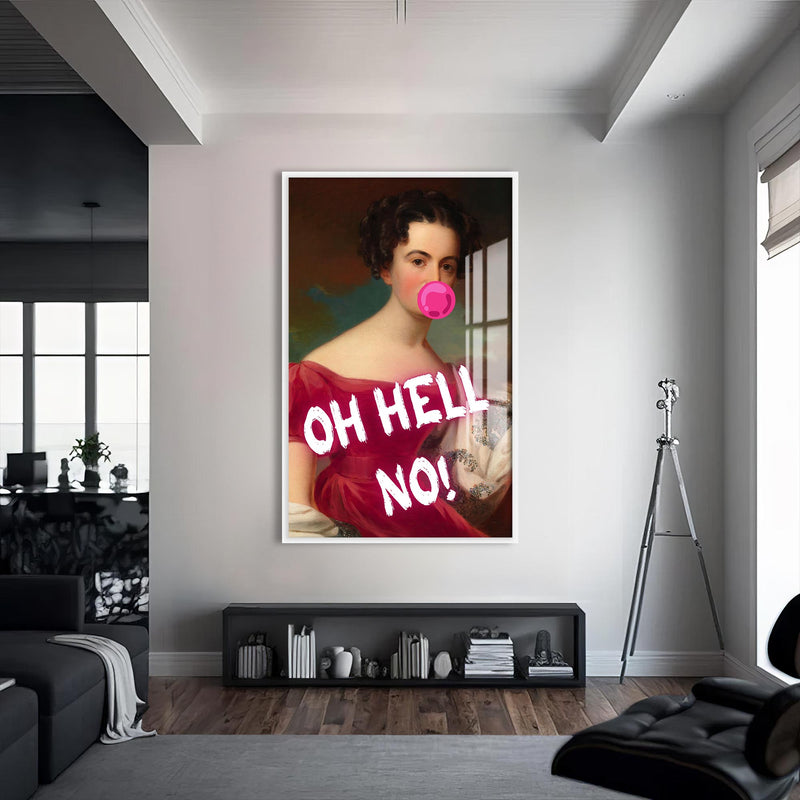 Oh Hell No Cam tablo – Beyaz Çerçeveli Cam Tablo