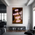 Who Wants to Be My King Cam tablo – Ceviz Çerçeveli Cam Tablo