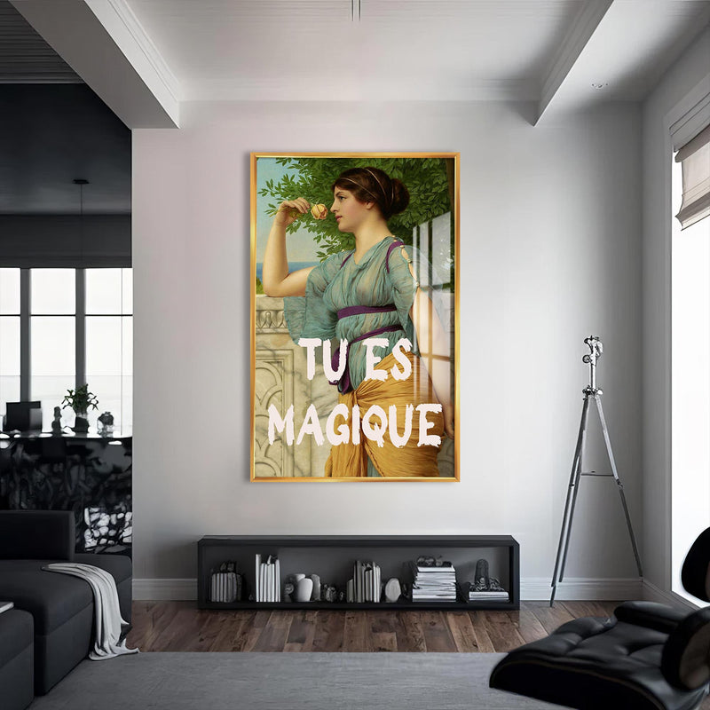 Tu Es Magique Cam tablo – Altın Çerçeveli Cam Tablo