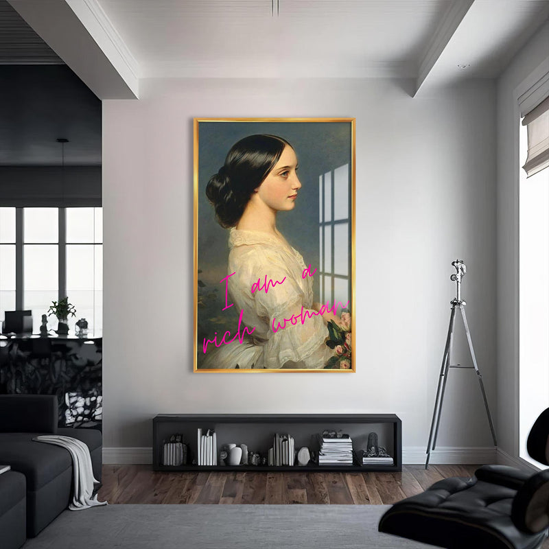 I Am a Rich Woman Cam tablo – Altın Çerçeveli Cam Tablo