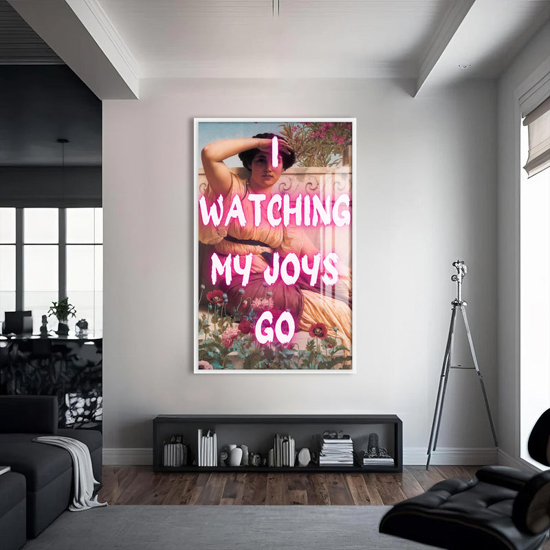 Watching My Joys Go Cam tablo – Beyaz Çerçeveli Cam Tablo