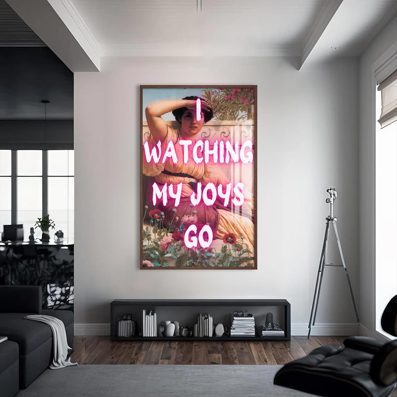 Watching My Joys Go Cam tablo – Ceviz Çerçeveli Cam Tablo