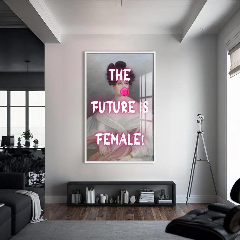The Future Is Female Cam tablo – Beyaz Çerçeveli Cam Tablo