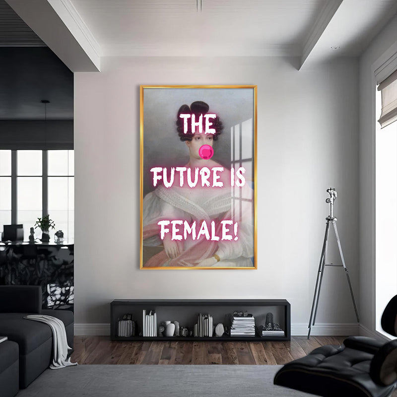 The Future Is Female Cam tablo – Altın Çerçeveli Cam Tablo