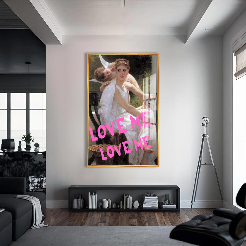 Love Me Love Me Cam tablo – Altın Çerçeveli Cam Tablo